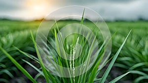 White Rice With Sunset Time Background