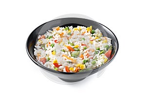 White rice with vegetables isolated on white background