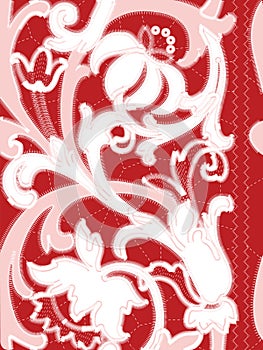 White Richelieu embroidery patterns on the red background