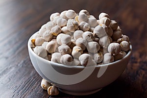 White Roasted Chickpeas in Bowl. Garbanzo or Ceci Bean.