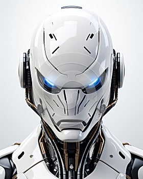 a white robot with blue eyes and a white head with a white background. generative ai
