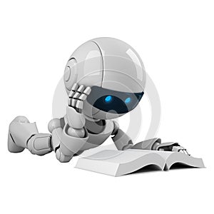 White robot read book photo