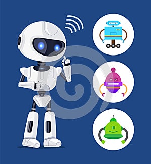 White Robot Sendind Radio Waves, Colorful Banner