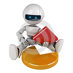 White robot sit with graph