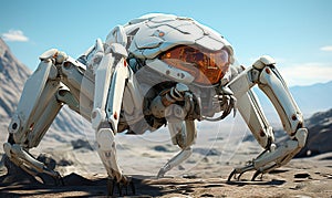 White Robot Standing in Desert. Generative AI