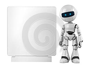 White robot stay with banner