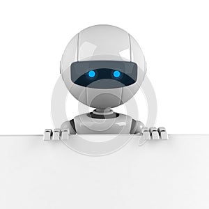 White robot stay with banner