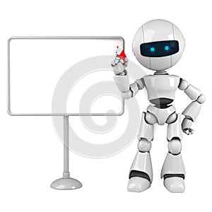 White robot stay with blank board