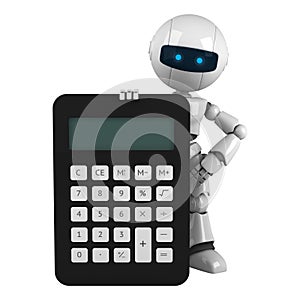 White robot stay with calculator