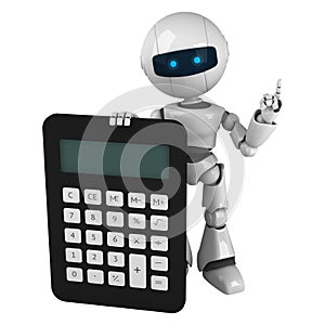 White robot stay with calculator