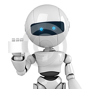 White robot stay with card