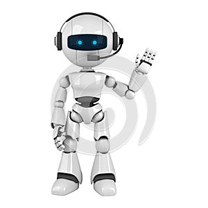 White robot stay with headphones