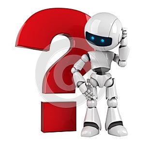 White robot stay with red question