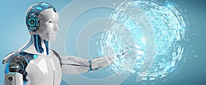 White robot using digital triangle exploding sphere hologram 3D
