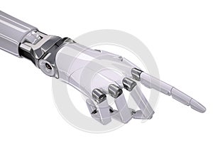 White Robotic Hand Pointing Somewhere 3d Illustration Isolated on White