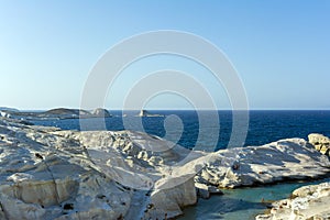 White Rock at the sea of Sarakiniko area, Milos island, Greece