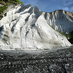 White rocks and the black sand. Iturup, The Russian Kurils Island.