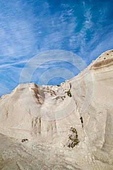 White rocks of Sarakiniko beach, Aegean sea, Milos island , Greece. No people, empty cliffs, summer sunshine, lunar