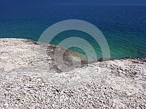 White rocky beach and sea