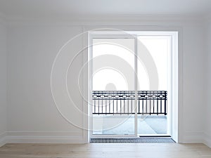 White room with balcony in new home - 3D image