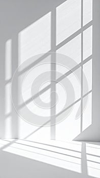 White Room Corner with Window Shadow Pattern on Wall in Minimalist Style