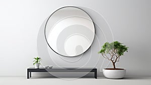 White Room With Mirror And Plants 3d Rendering In Zen Minimalism Style