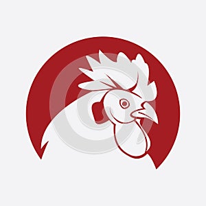 White Rooster Head In Red Circle Logo Illustration Design