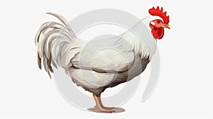White Rooster Illustration: Animated Style With Flat Shading