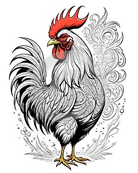 White rooster with red wattles in cartoon logo style photo