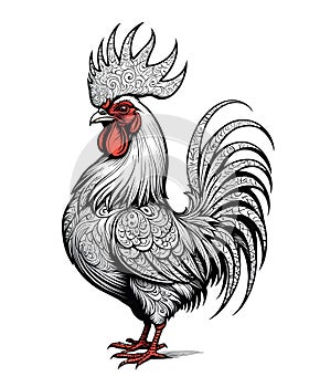 White rooster with red wattles in cartoon logo style photo