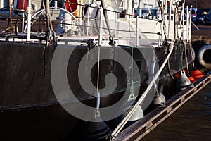White rope on black ship