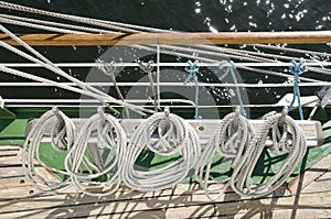 White ropes in sailing ship