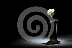 White rose in cemetery vase