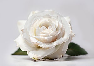 White rose close up, white background