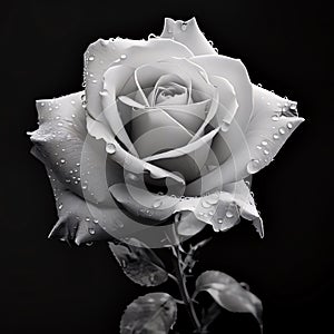 White Rose on a dark background drops of dew, water, rain. Flowering flowers, a symbol of spring, new life