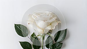 White rose delicately stands out against a clean white backdrop