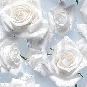White Rose Flowers Glitter Super Detail Seamless Background. Generative AI