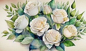 white rose flowes background There are small green leaves