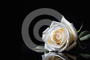White rose with reflection on a black background