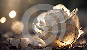 A white rose with simple background and gold bokeh