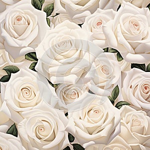White roses background. Top view. 3d rendering, 3d illustration