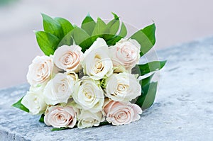 White roses background. Wedding bouquet. Day