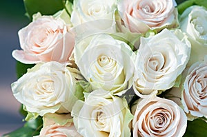 White roses background. Wedding bouquet. Day