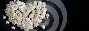 White roses in the form of a heart, greeting card for the wedding, Valentine. AI generated.