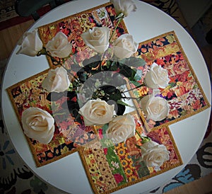 White Roses on a Round Table