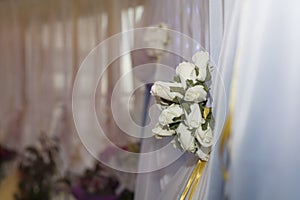 White roses. Wedding interior.