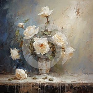 White roses in a white vase