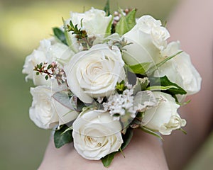 White Roses Wrist Corsage