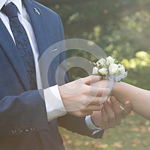 White Roses Wrist Corsage