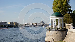 White rotunda on the bank of the Moskva River